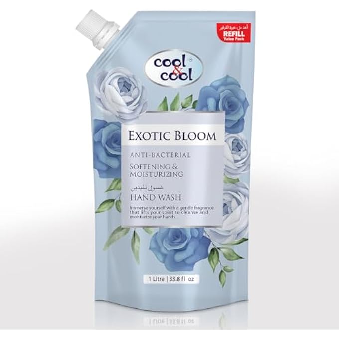 Cool & Cool HAND WASH POUCH 1 LITER - EXOTIC BLOOM SCENTED ANTI-BACTERIAL,SKIN-SOFTENING & MOISTURIZING LIQUID HAND WASH - Image 1